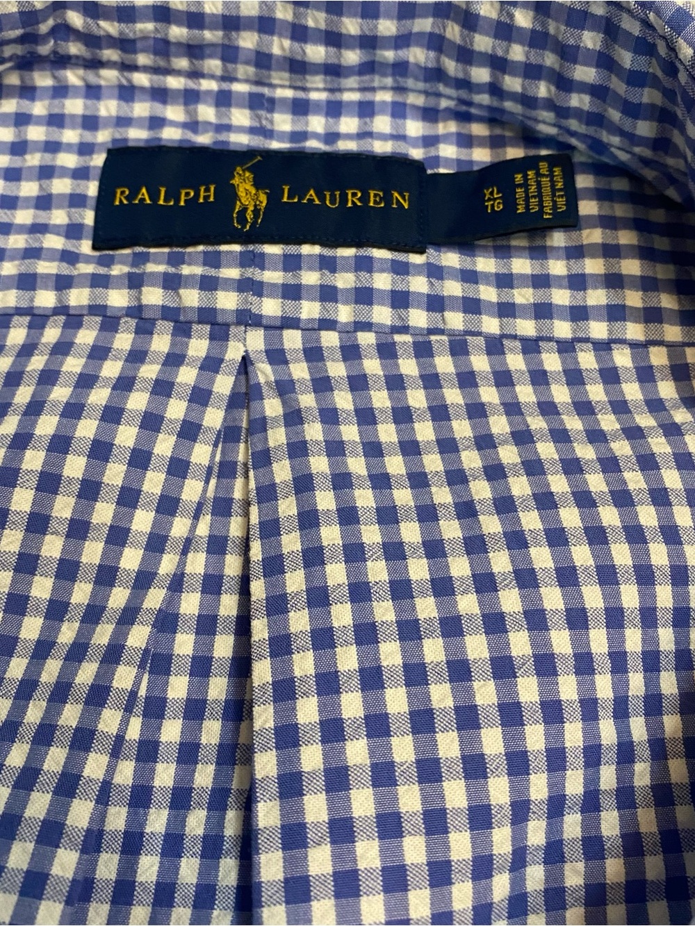 Ralph Lauren Men’s Blue Seersucker Gingham Short‑Sleeve Button‑Down Shirt XL - Picture 5 of 10